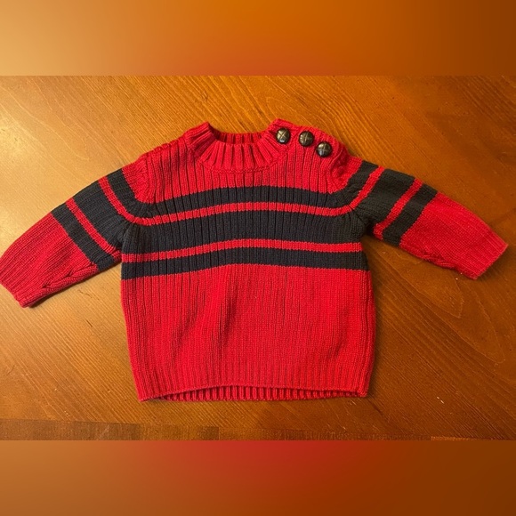 Vintage Tommy Hilfiger navy & red knitted chunky cardigan size 3-6 months - Picture 1 of 5
